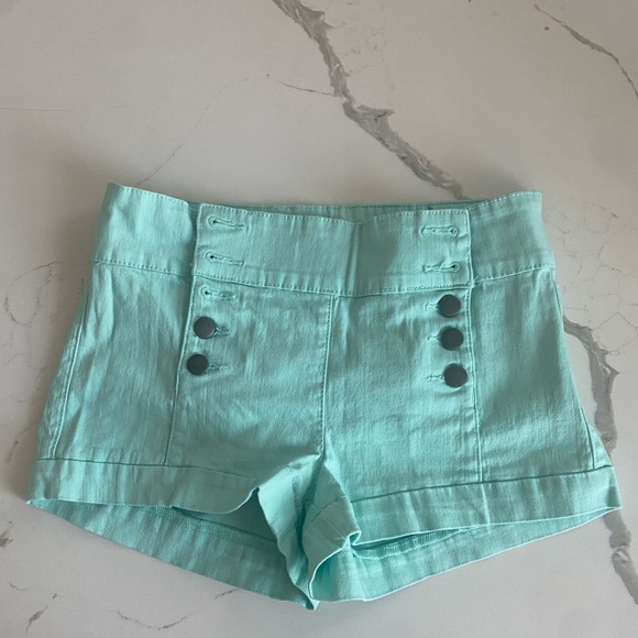 Women's Multiple Buttons Denim Shorts High Waist Jean Shorts Mint - Picture 7 of 8